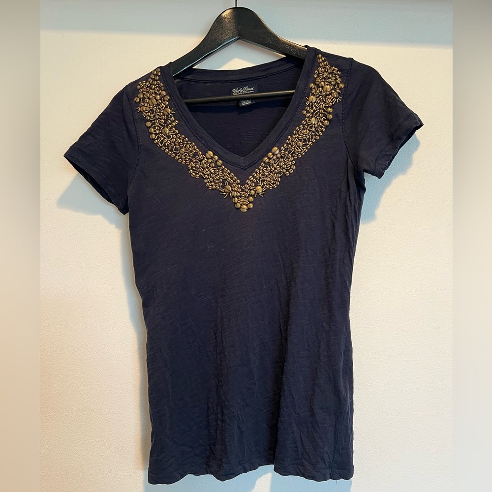 Lucky Brand Navy Embellished V-Neck Tee